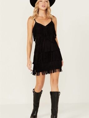 Idyllwind Black Fringe Tiered Mini Dress